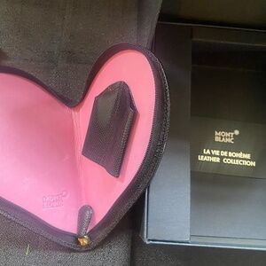 Monteblanc Leather Heart Pouch Black with pink inside